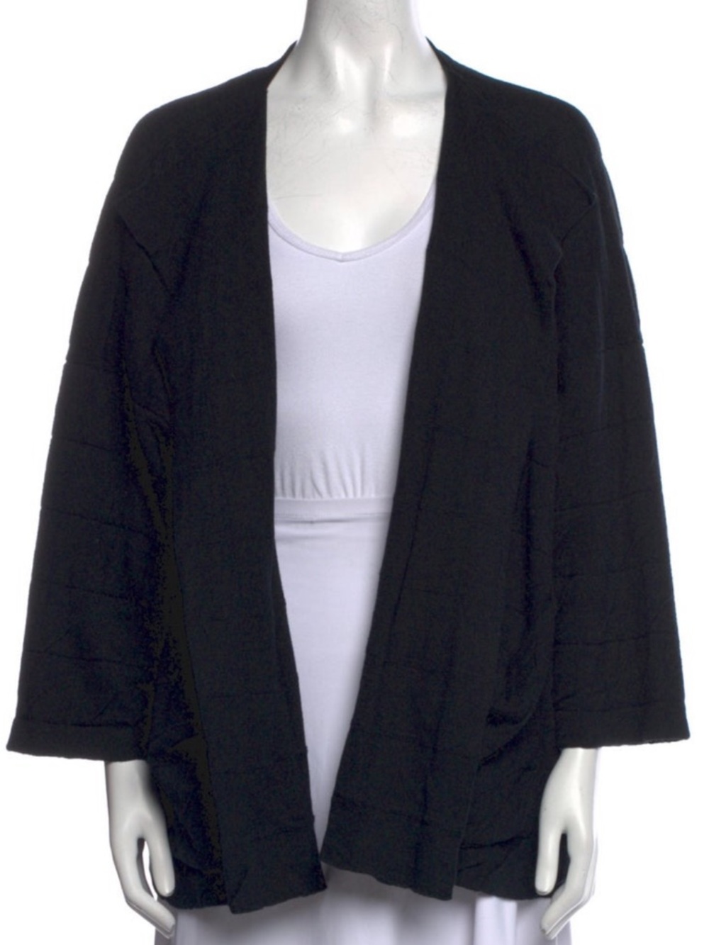 eskandar Open Front Quilted Cardigan Sweater - 100% Cotton - Black